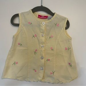 Vintage Cotton Girls blouse Yellow 3T Embroidered Florals